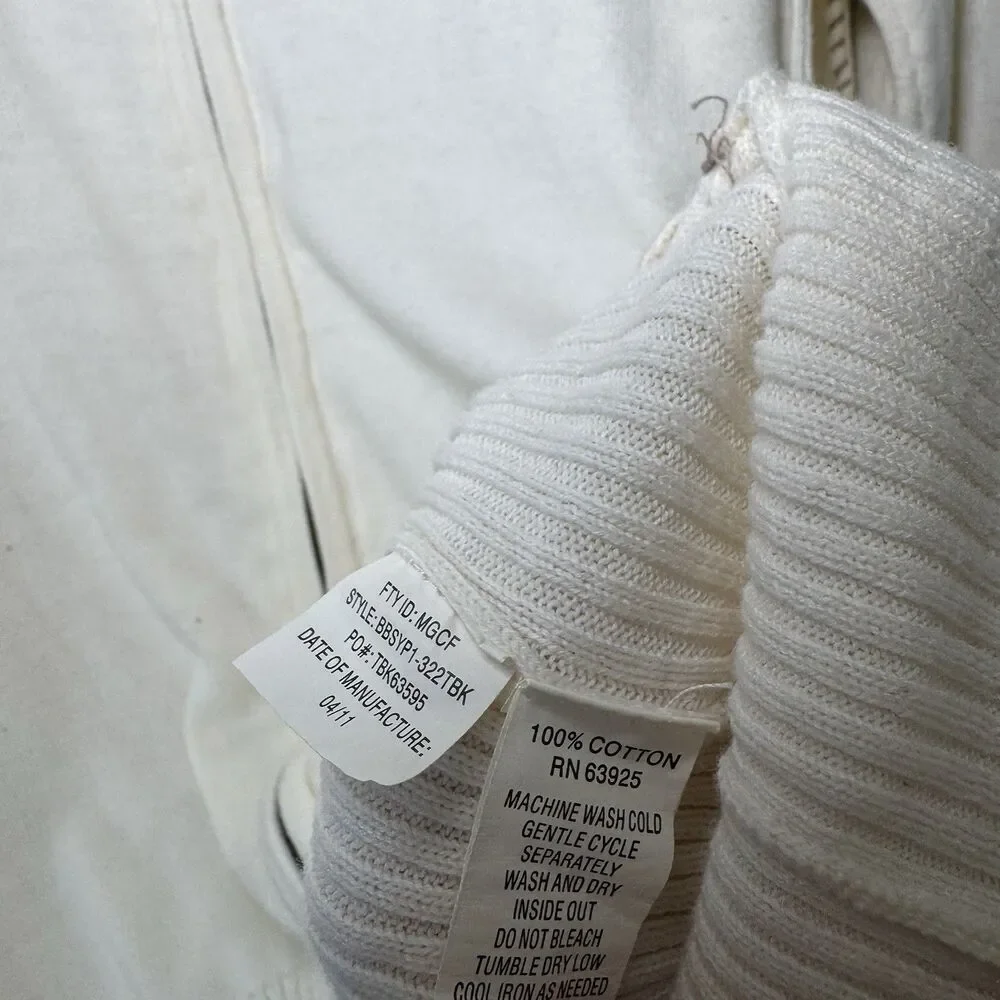 Vintage Men's Buckle Grunge Cream/Off White Cotton Ribbed Zip Up Sweater Sz Lg